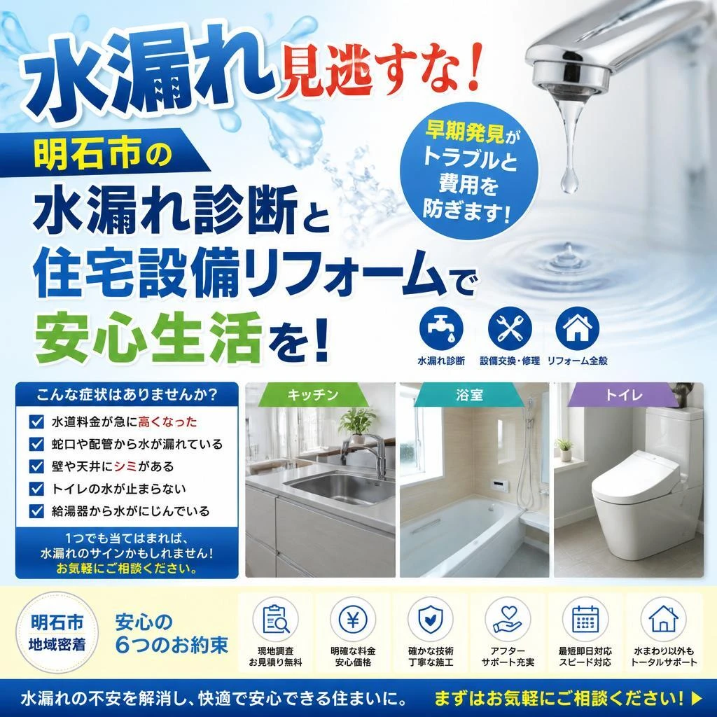 水漏れ見逃すな！明石市の水漏れ診断と住宅設備リフォームで安心生活を！
