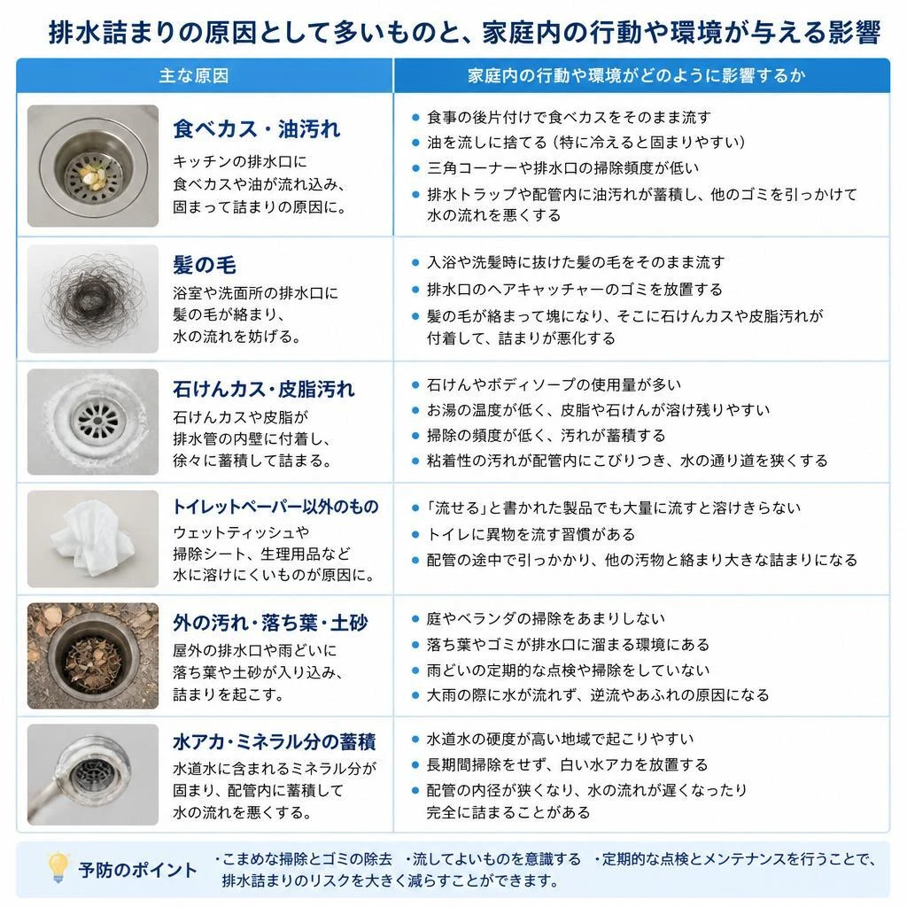 2. 排水詰まりの主な原因