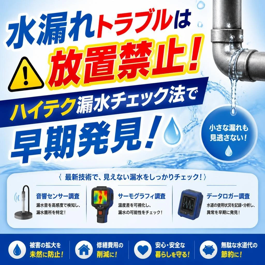 水漏れトラブルは放置禁止！ハイテク漏水チェック法で早期発見！