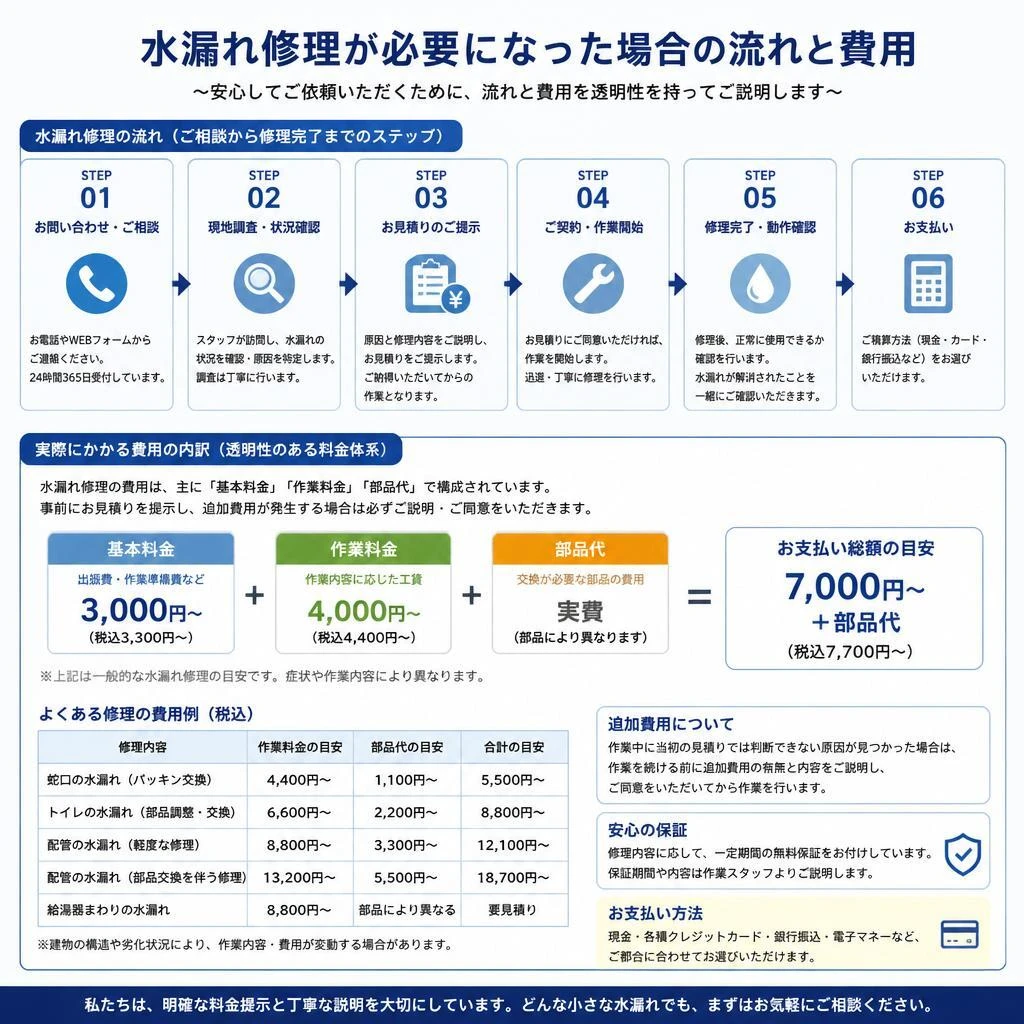水漏れ修理の流れと費用