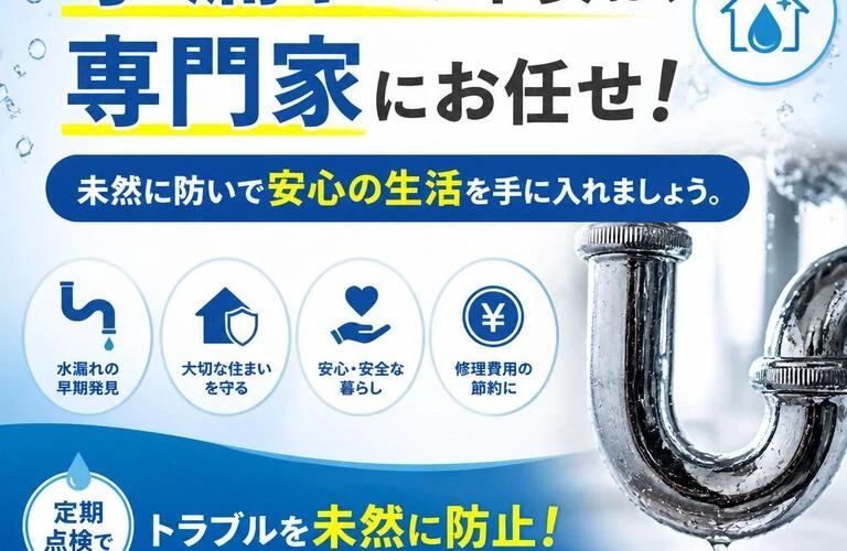 水漏れの不安は、専門家にお任せ！未然に防いで安心の生活を手に入れましょう。