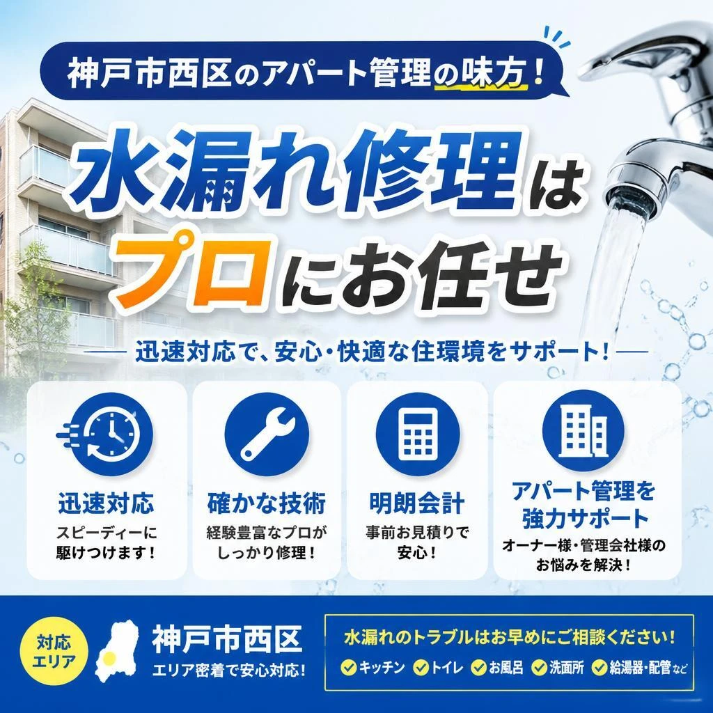 神戸市西区のアパート管理の味方！水漏れ修理はプロにお任せ
